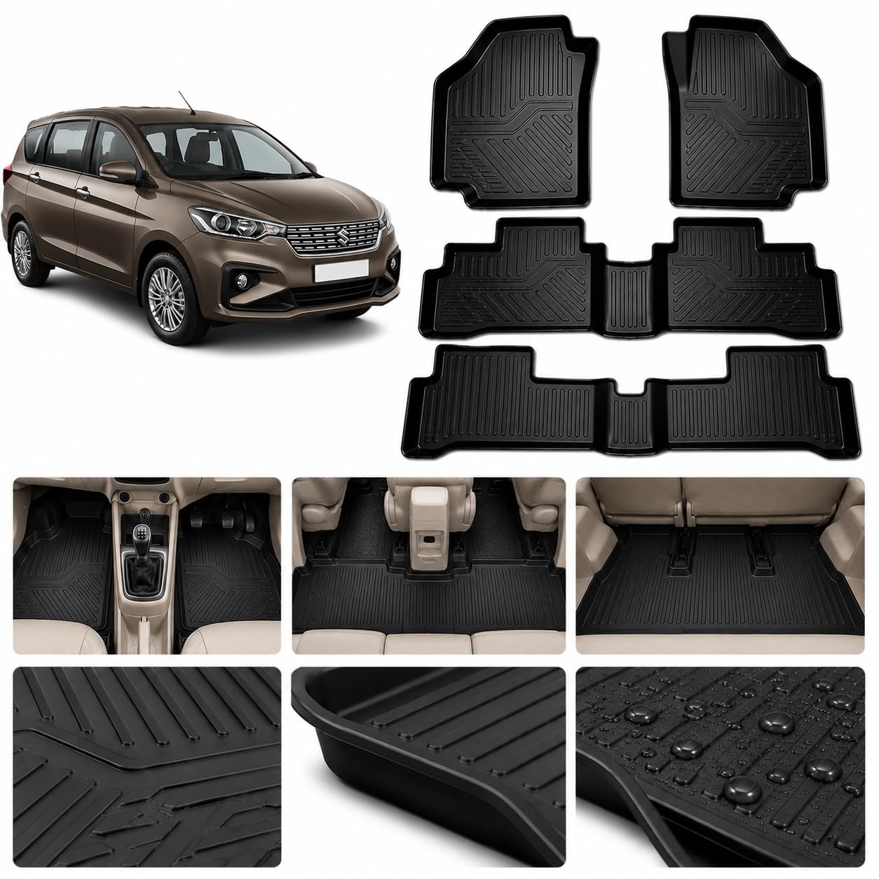 Premium TPE/TPV Floor Mats Compatible with Maruti Suzuki Ertiga 2025 Onward | Heavy Duty Waterproof Anti-Skid Car Foot Mat Set | Custom Fit Full Coverage All Weather Interior Protection for 7 Seater-image-45
