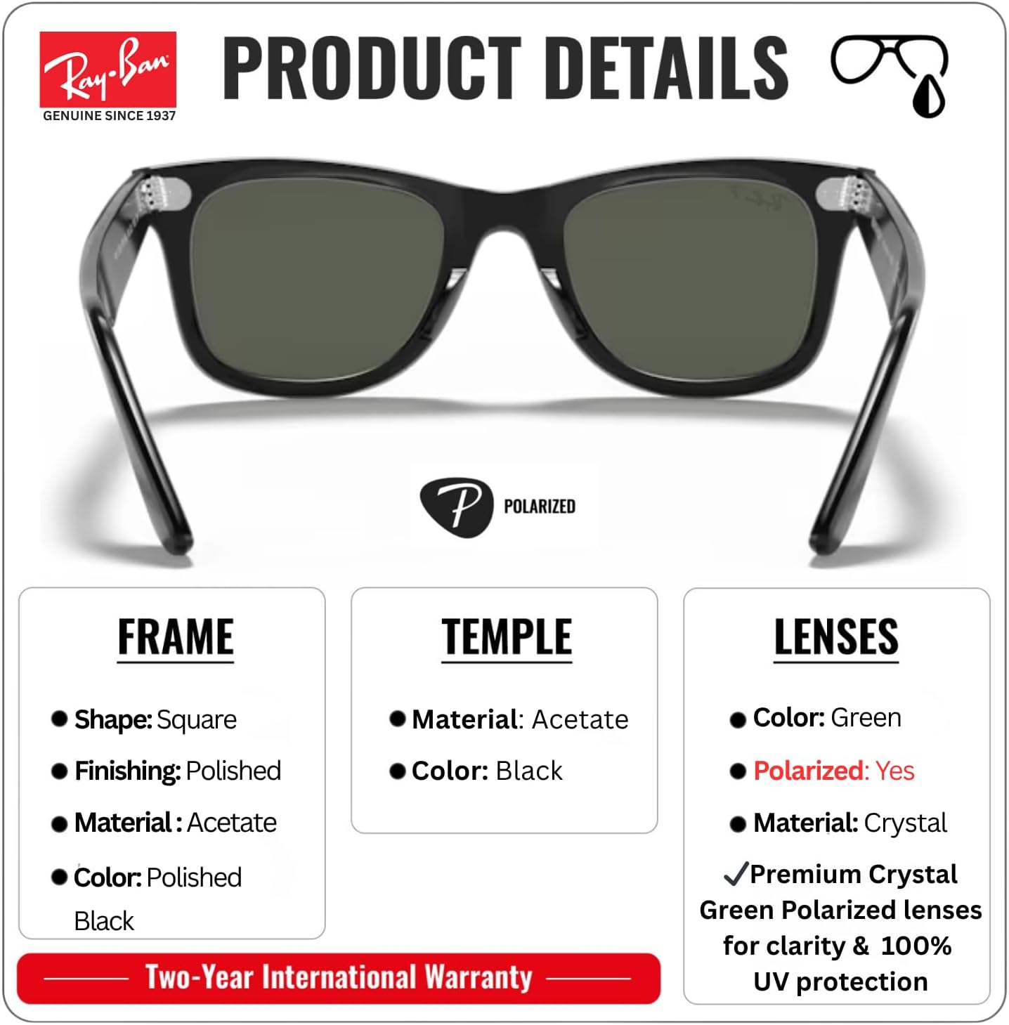 Ray-Ban RB2140 ORIGINAL WAYFARER CLASSIC Square Shape Sunglasses with Official Eyewear Kit