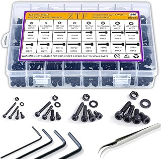 840PCS M2 M3 M4 M5 Socket Head Cap Screws Nuts Assortment Kit with Storage Box, 12.9 Grade Alloy Steel Metric Thread Hexagon Allen Machine Bolt, DIN 912 Black Oxide Finish,4 Hex Wrenches Included