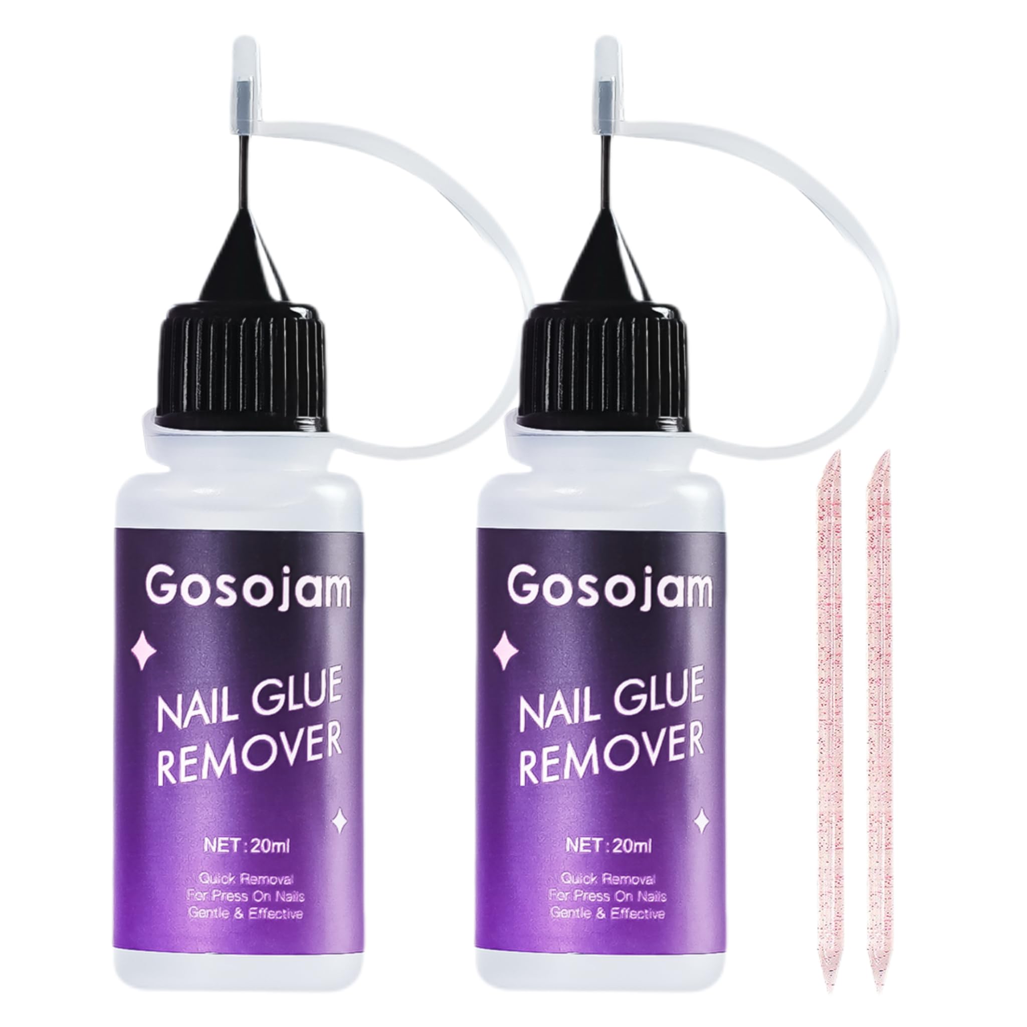 Nail Glue Remover for Press On Nails, 20ml x2 Non-Acetone Nail Remover with Precision Tip, Gentle Nail Glue Gel Remover for Easy Adhesive Removal at Home
