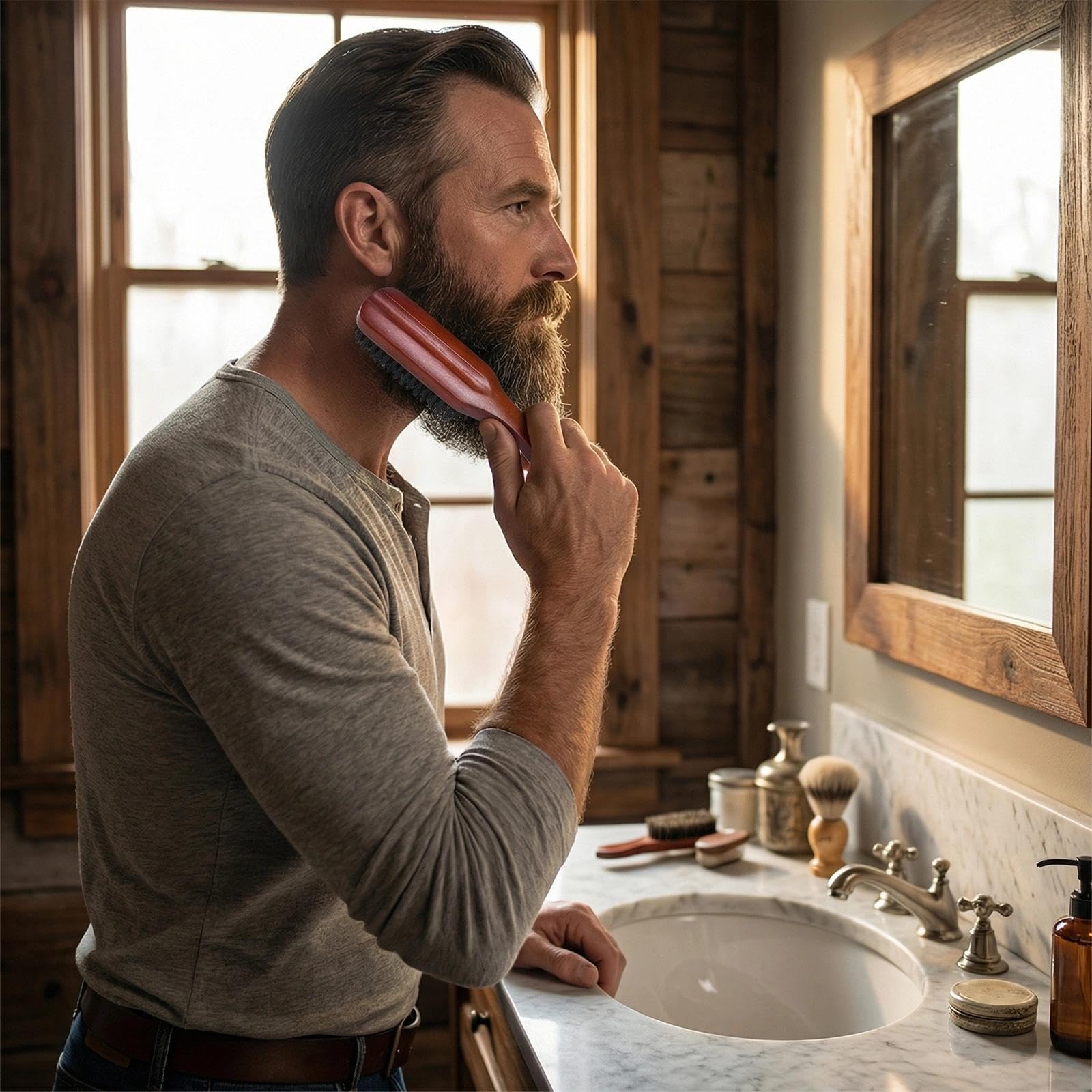 Spazzola Setole Cinghiale Spazzola Barba Uomo Pettine Barba Regali Uomo per Capelli Lisci Spazzolo la Cura di Baffi Spessa Grossolana e Riccia Cura e Styling Quotidiana