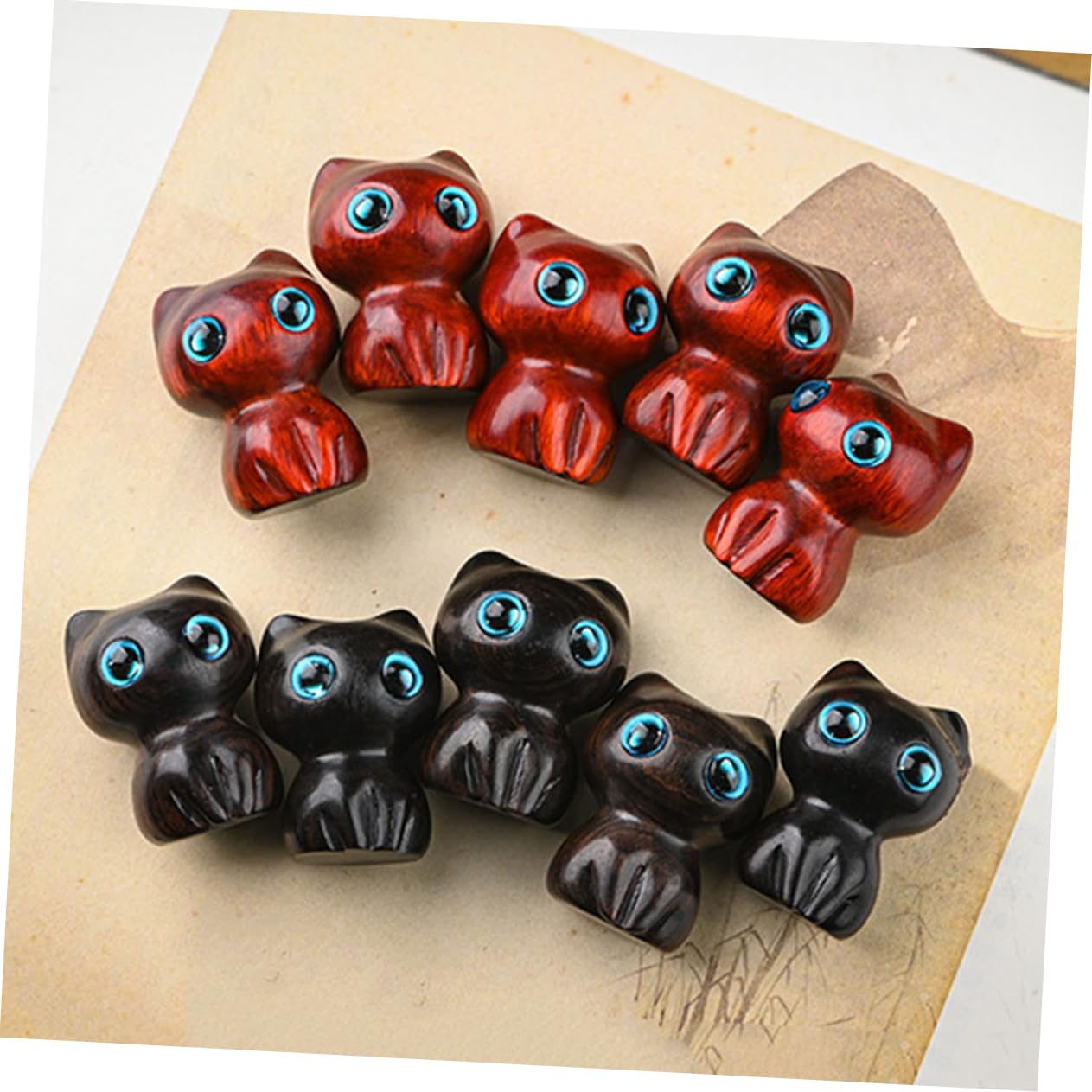 ABOOFAN 10stücke Holz Katzen Charm Handgefertigte Tier Dekoration Für Schlüsselanhänger Schmuck Holz Katze Figurine Schwarzes