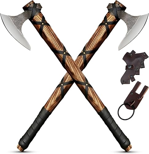 Par de hachas vikingas Ragnar Lothbrok  Hachas nórdicas barbudas de acero de alto carbono forjadas a mano, asas de madera de fresno hechas a mano