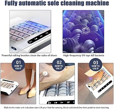 Fully Automatic Shoe Sole Cleaning Machine,Sole Cleaning Machine, Quick Wipe in 5 Seconds, 1000PA Suction ,Intelligent Induction, 500r/min,for Home Office Workshops