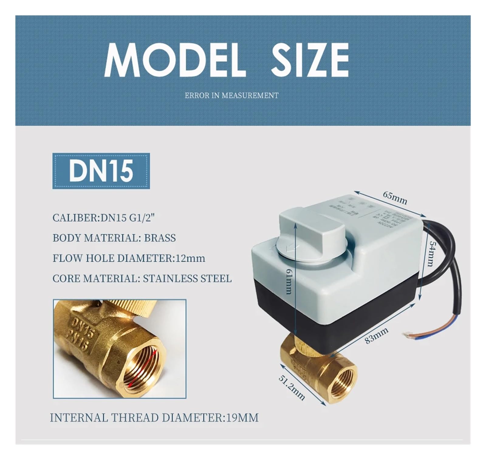 Valvola a sfera motorizzata elettrica da 220 V in ottone da 1/2" con 3 fili di controllo e comando manuale for impianti idraulici