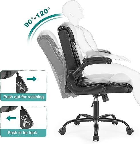 Miniatura 5 de OLIXIS Silla de oficina ejecutiva ergonómica con respaldo medio, altura ajustable con reposabrazos abatible, escritorio de computadora con ruedas,