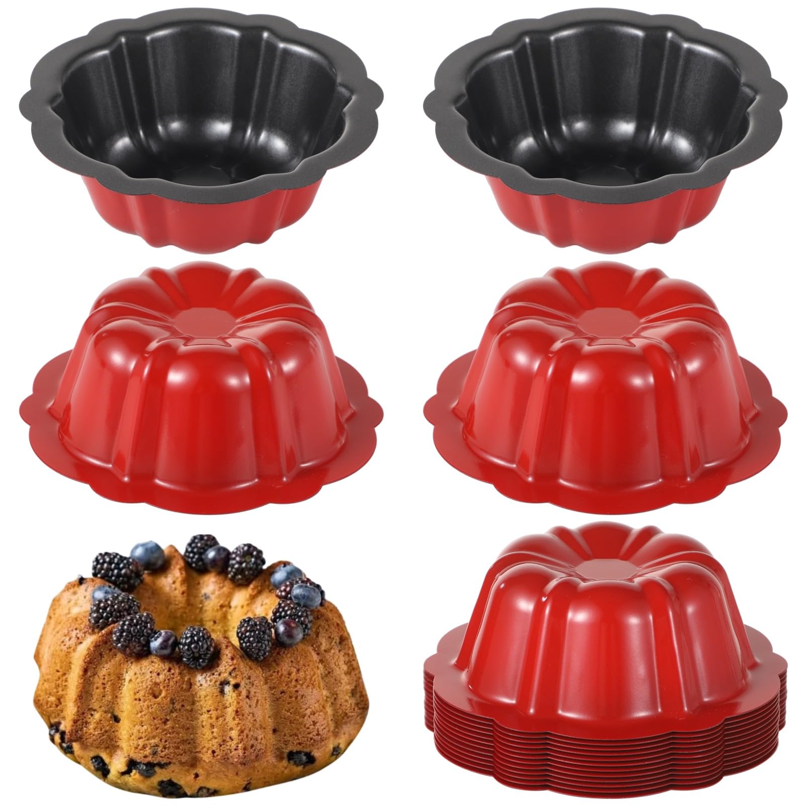 16 Stk. Mini-Kuchenformen aus Carbonstahl, 4,5 Zoll Antihaft, Blütenform Backform für Cupcake, Brownie, Bavarois, Pudding