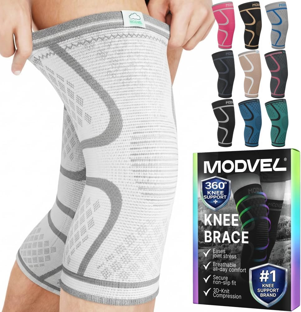 Modvel 2 Pack Knee Brace for Women & Men - Knee Support for Walking, Knee Compression Sleeves for Pain Relief, Knee Sleeves for Women, Knee Sleeves for Men, Knee Brace for Sports, Workouts & Arthritis