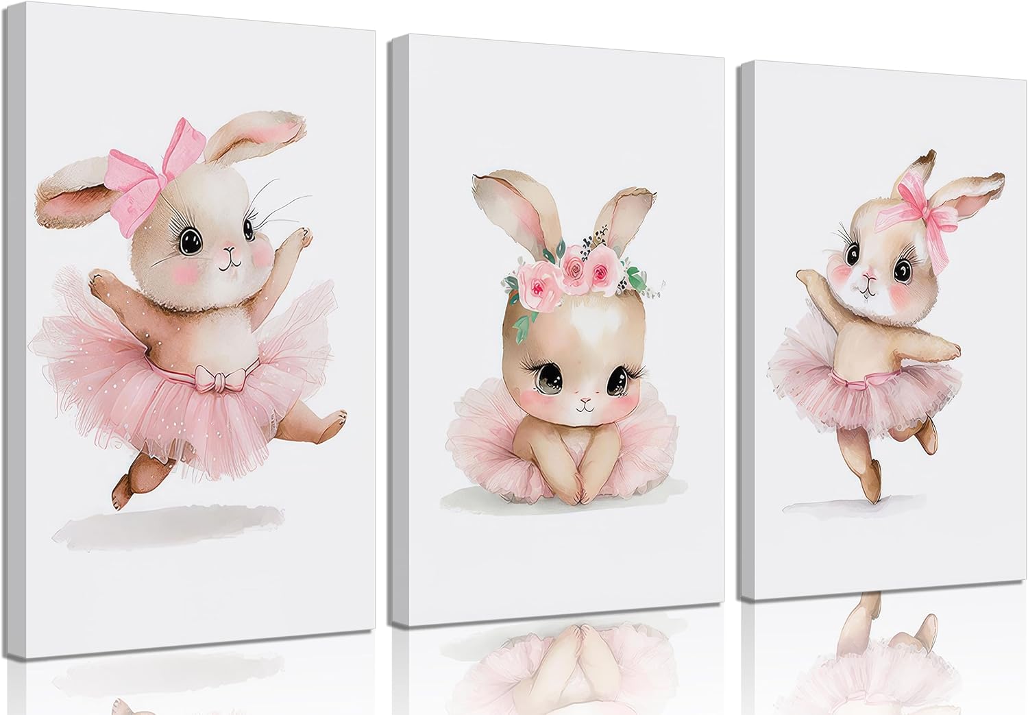 Amazon.com: 3 Pcs Pink Bunny Canvas Wall Art for Nursery Baby Room Cute ...