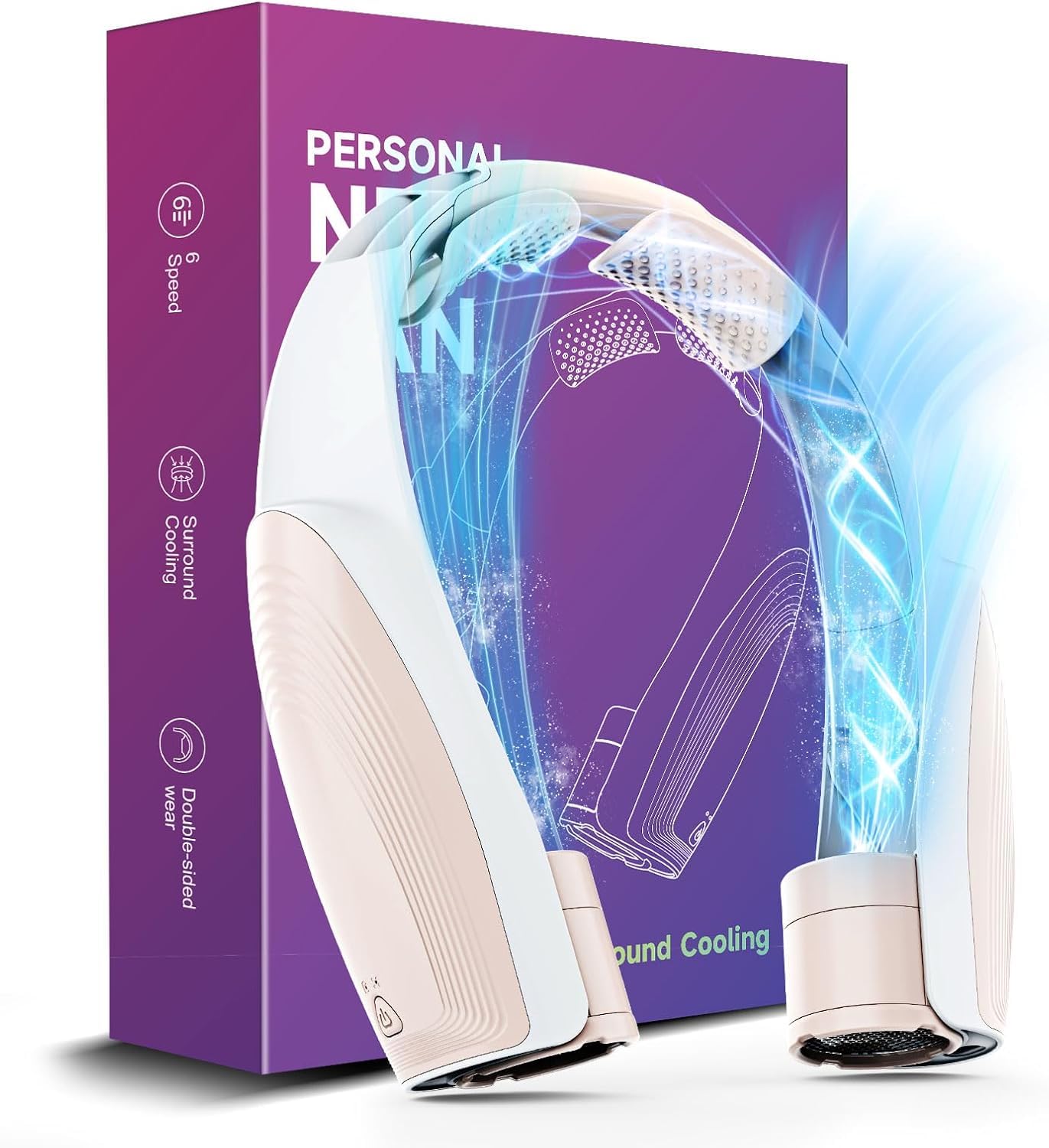 Slientspin 8000mAh Ventilatore da Collo, Silenzioso Ventilatore Collo Senza Pale, 6 Velocità & Aria a 360°, Ventilatore Portatile, Lunga Autonomia, per Ufficio,Casa,Aria Aperta, Campeggio, Bianco