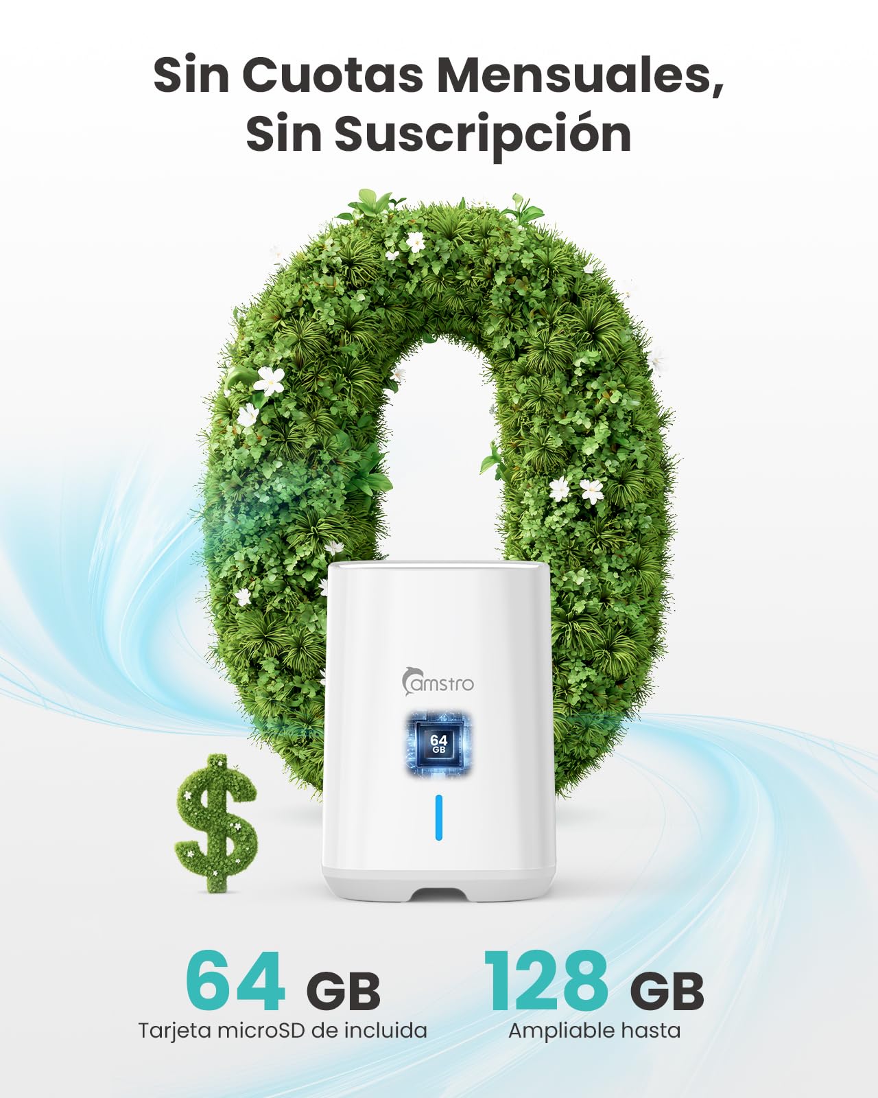 Kit Cámara de Seguridad 4K Exterior, 360° Panorámica, 2 Cámaras Inalámbricas con Base Segura 64GB, WiFi 2.4G/5G, IA Multi-Cámara, Visión Nocturna en Color, Sin Cuotas, IP66
