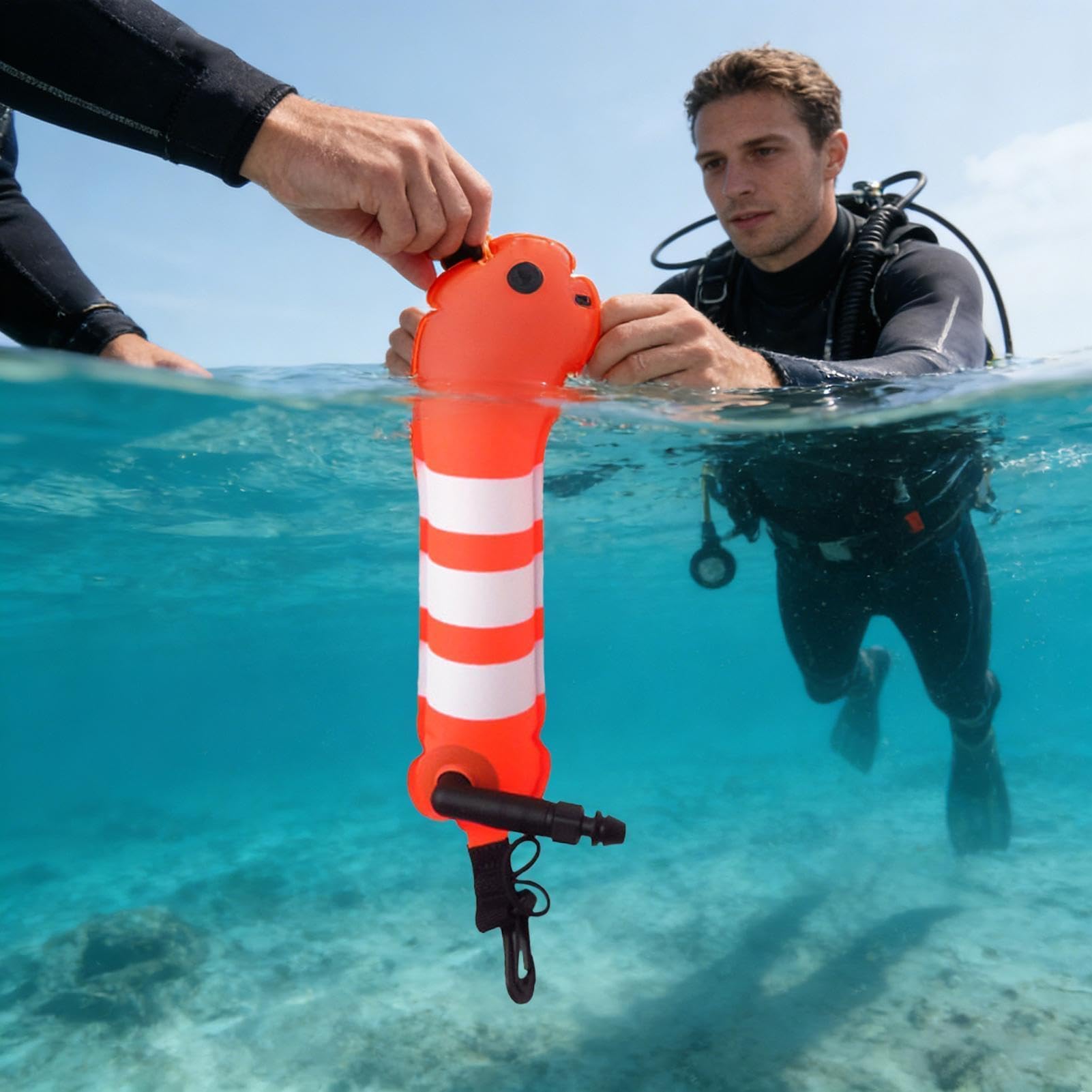 Boa da nuoto gonfiabile per la sicurezza in acqua, galleggianti con marcatore per piscina, pesca, snorkeling, pratica subacquea