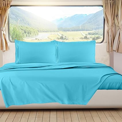 Nestl Bright Blue Short Queen Sheets for RV, Hotel Luxury RV Queen Sheets Set, 6 Piece Fitted Bed Sheet Set and Pillowcases, Super Soft, Wrinkle-Free, and Breathable Camper Bedding