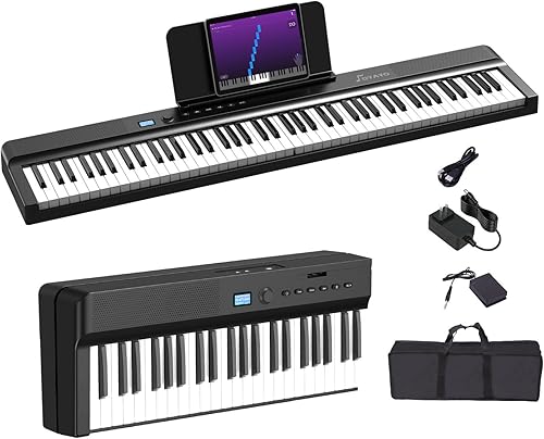 OYAYO Teclado de piano plegable mejorado, 88 teclas de tamaño completo semi-ponderado compatible con MIDI y Bluetooth, piano de teclado plegable