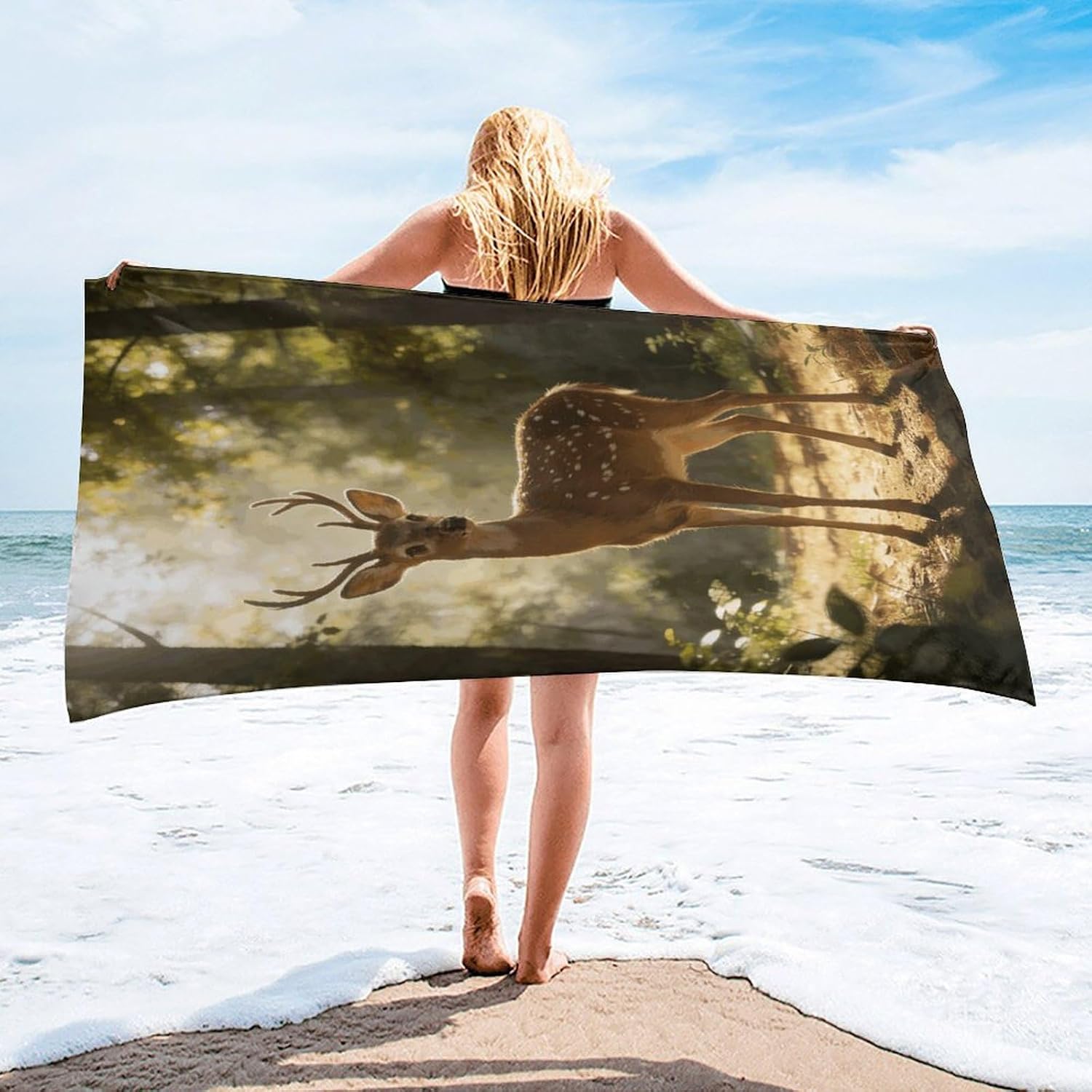 Deer Encounter The Dawn Light Bath Towel, Highly Absorbent & Quick Drying Beach Towel, Compact & Lightweight Pool Towel for Bathroom, Beach, Pool, Gym, Spa, and Hotel Use