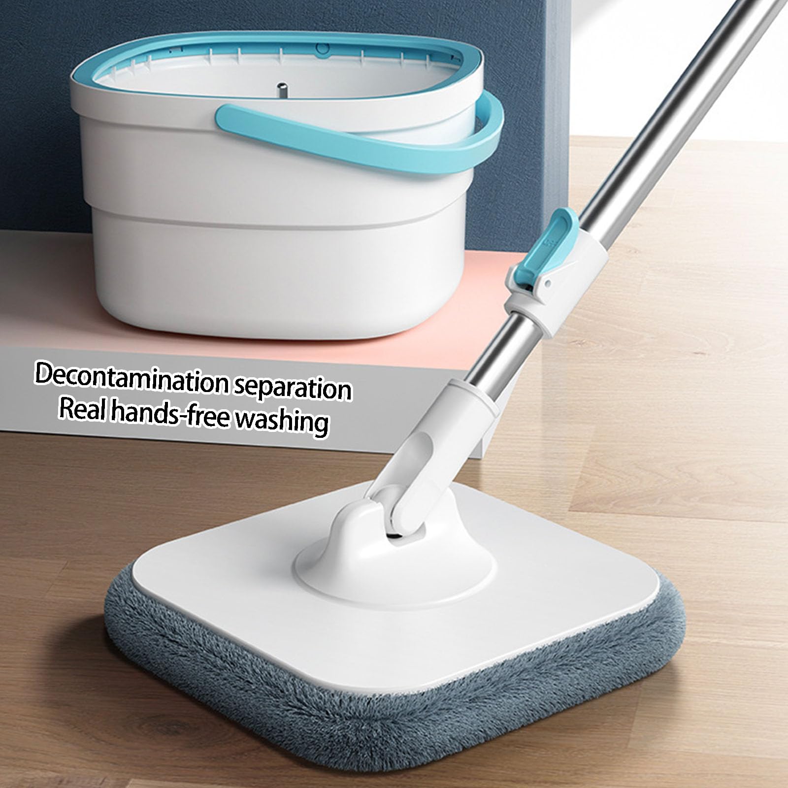 Toallitas de giro integrales, cabezal de nivel fino para debajo de muebles, agarres de cubo de limpieza, construcción de prensa libre, agarres aptos para seco y húmedo, toallitas gratis, lavado de