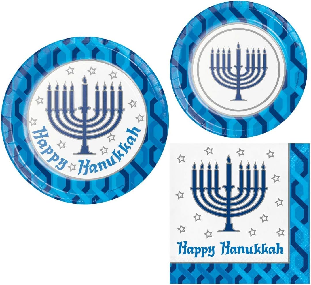 Hanukkah Menorah Party Supply Pack! Bundle Includes Paper Plates and Napkins for 8 Guests