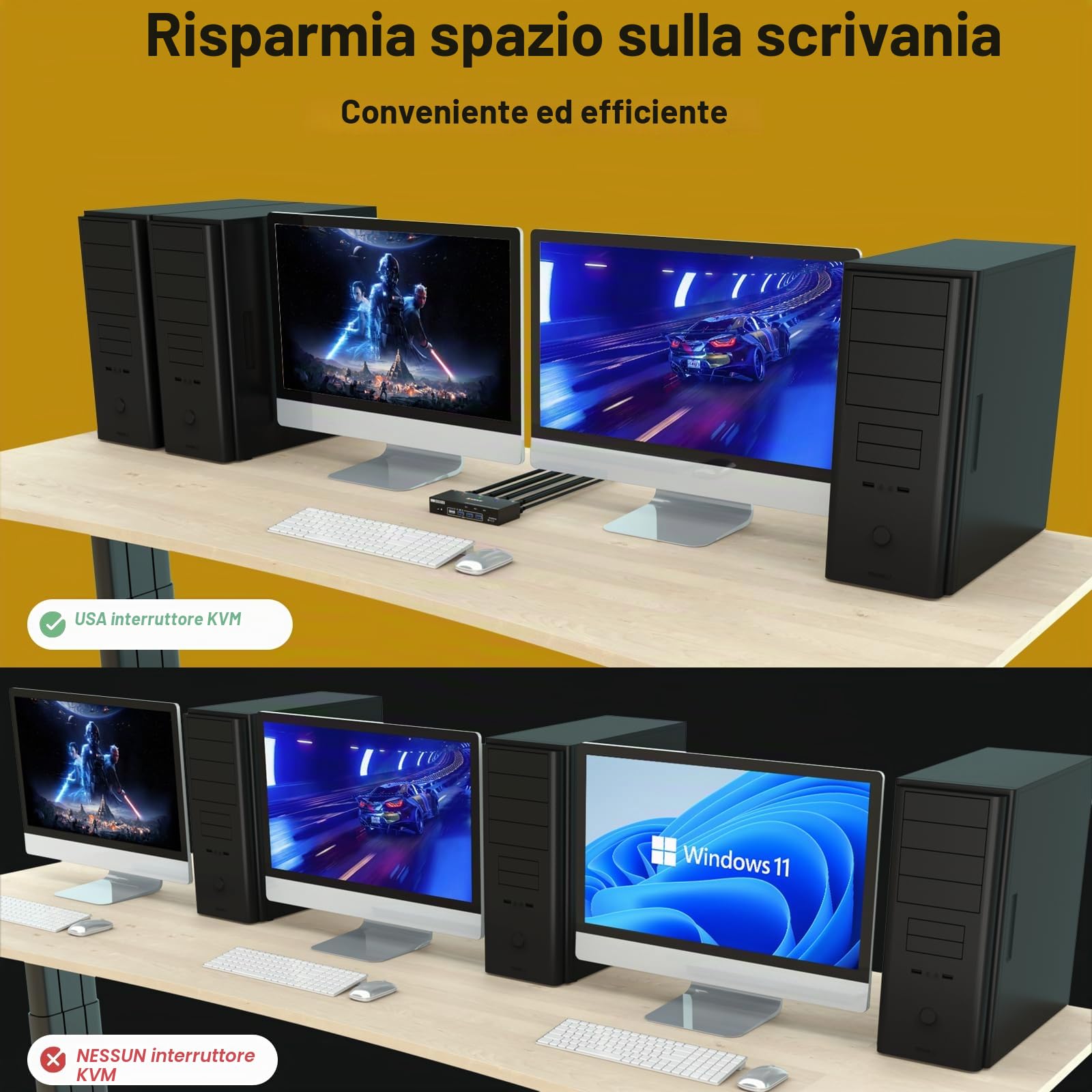 Switch KVM USB 3.0 3 PC 2 monitor Emulatore EDID 4K@60Hz, ESKEVE Switch KVM HDMI 2K@120Hz per 3 PC Condividi 2 monitor e 4 dispositivi USB 3.0, con cavo USB + controllo desktop