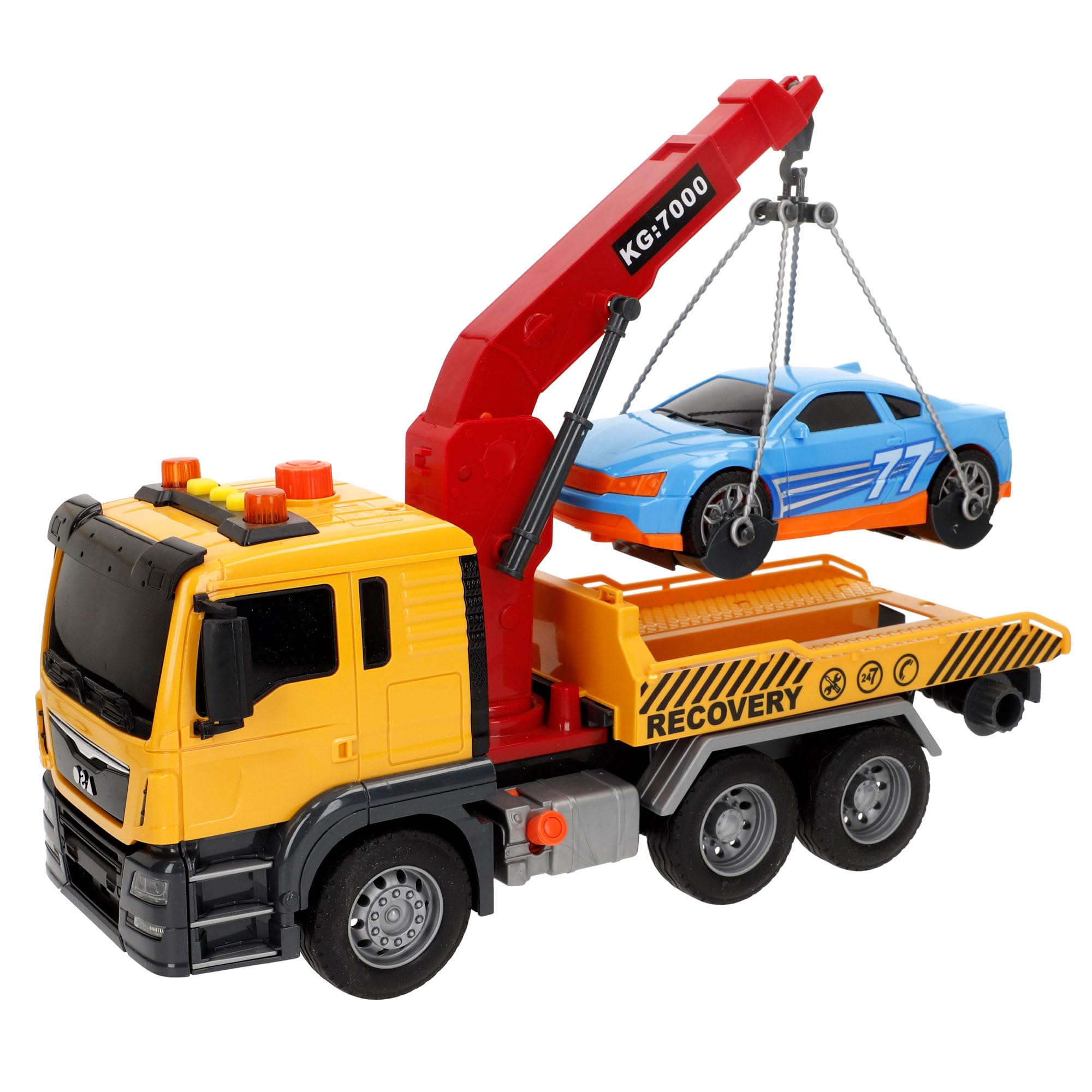 ColorBaby 39058 Speed & Go Camión grúa Juguete, con Luces y Sonidos, Brazo Extensible, Interactivo, Sistema de fricción, Escala 1:10, Coches para niños a Partir de 3 años