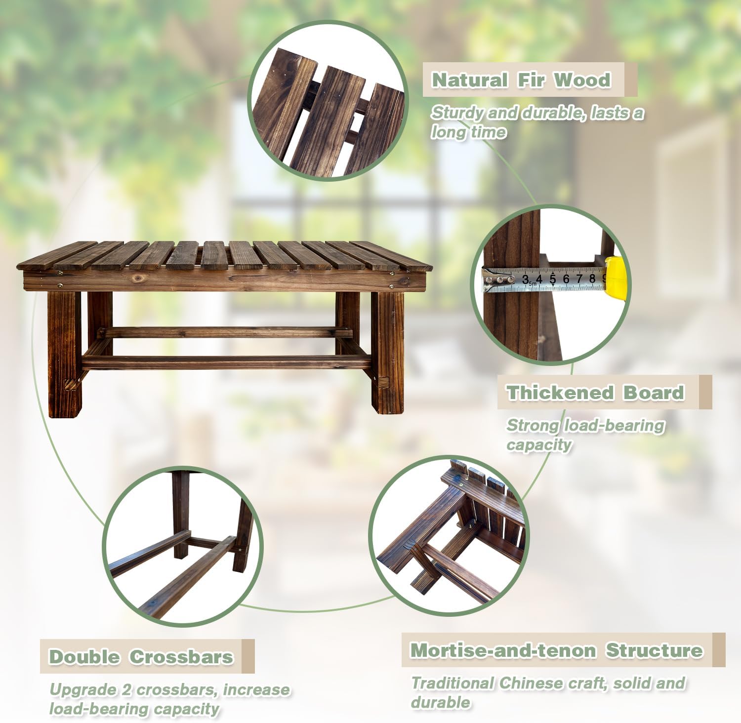 Outdoor Garden Wood Bench, 35.5" Backless Weatherproof Bench Natural image 3
