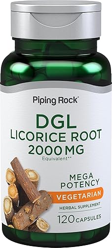 Piping Rock Suplemento DGL  2000mg  120 Cápsulas  Raíz de regaliz  Mega potencia  Extracto de hierbas  Vegetariano, sin OMG, sin gluten