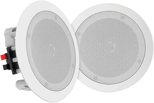 Pyle Pair 8" Bluetooth Flush Mount In-wall In-ceiling 2-Way Universal Home Speaker System Spring Loaded Quick Connections Polypropylene Cone Polymer Tweeter Stereo Sound 250 Watts PDICBT852RD