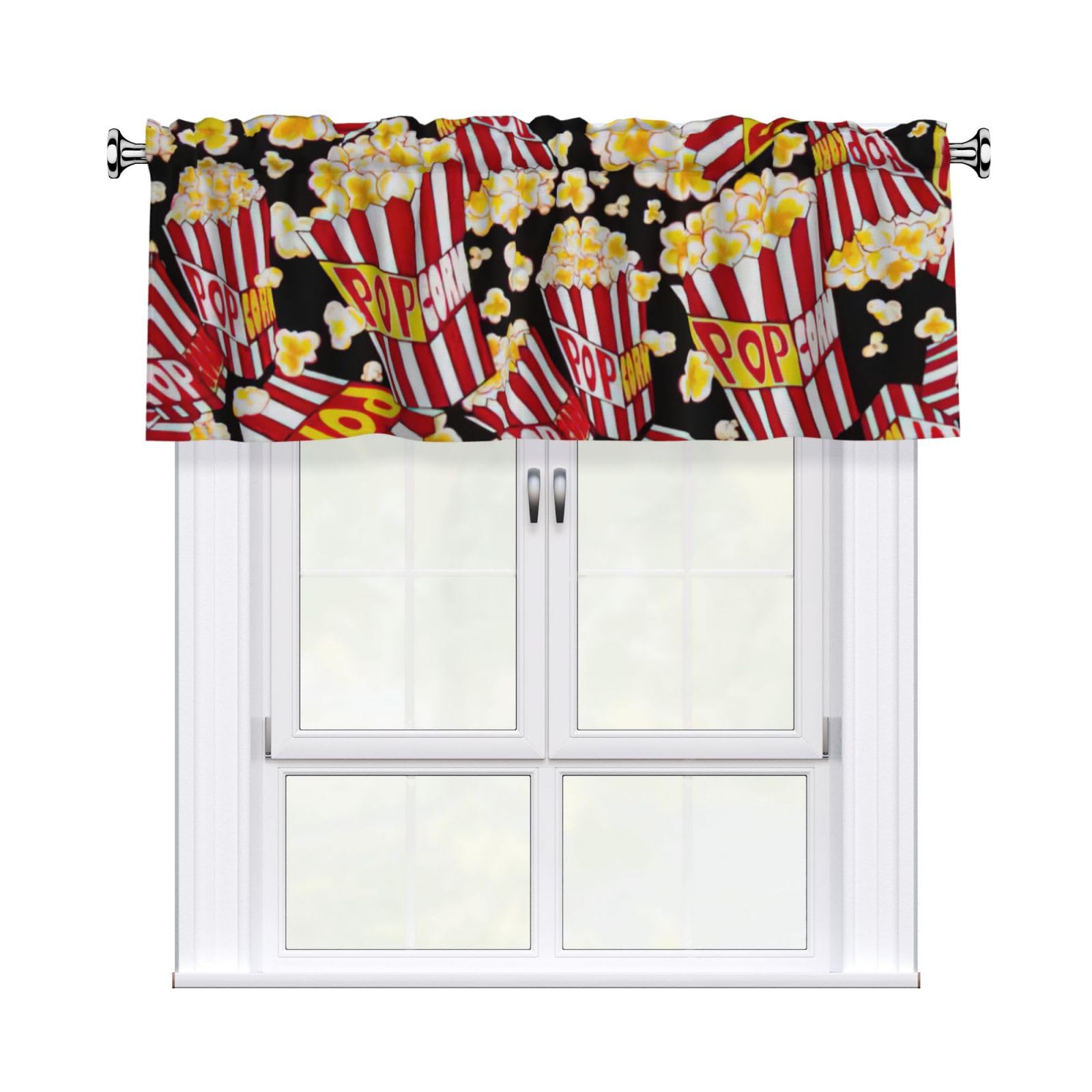 aacxzff Popcorn Print Print Curtain Valance 54"x18" (WxL) for Kitchens Bathrooms Bedrooms Balconies Living Rooms