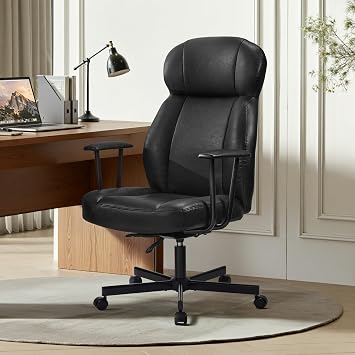Cozyman Ergonomic PU Leather Home Office Chair, High Back Executive Desk Chair with 5-Layer Cushion, 95-135 Reclining Back, Lumbar Support, Adjustable Height, 360 Swivel for Home Office Task, Black