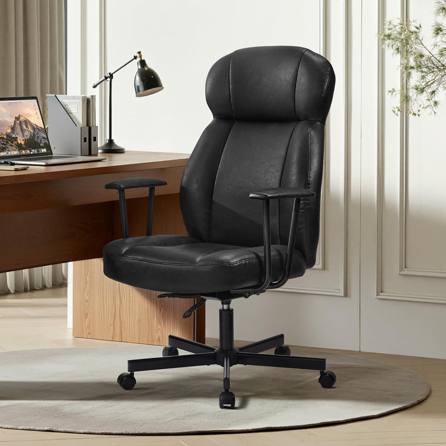 High Back Office Desk Chair Breathable Ergonomic Leather Chair with 5-Layer Seat Cushion with 135 Reclining Lumbar Support