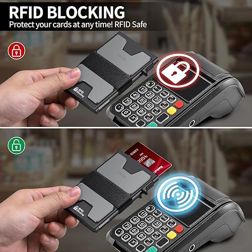 Miniatura 44 de Cartera delgada de aluminio para hombre, placa trasera expandible duradera, bloqueo RFID, billetera desplegable de metal minimalista, con capacidad