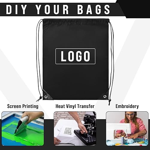 Miniatura 3 de 100 bolsas de cordón con cordón a granel, bolsas de almacenamiento para deportes, gimnasio, viajes, Negro, 16.5 inches in length and 13.4 inches in