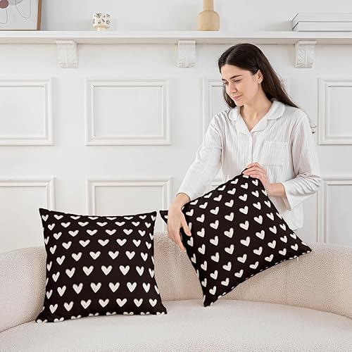 Miniatura 3 de Funda de almohada blanca y negra de 16 x 16 pulgadas, funda de almohada con bonito patrón de corazón para niños y niñas, regalo del día de San