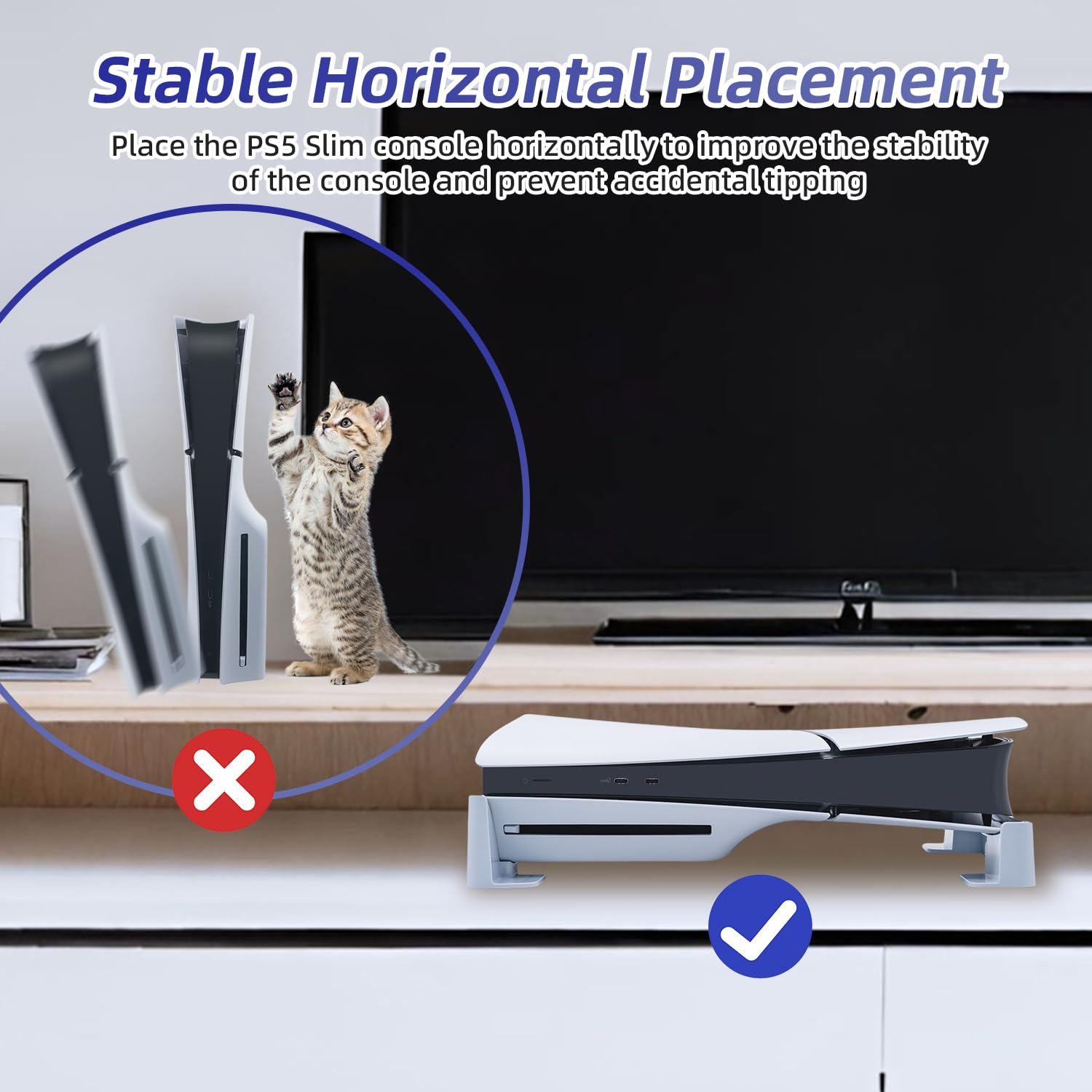 Soporte Horizontal para PS5 Slim / PS5 Pro DE/UHD Consola, Base de Soporte de Accesorios para PS5 Slim Disc y Edición Digital con Almohadilla Antideslizante - Blanco
