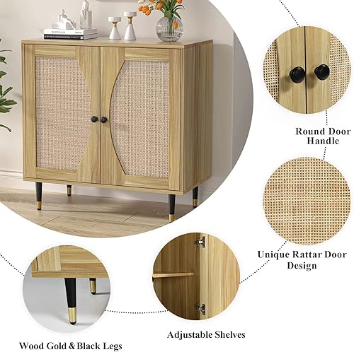 Miniatura 6 de 4ever2buy Aparador de bufé gabinete de acento de ratán gabinete de almacenamiento de cocina con puertas mesa de consola de gabinete de entrada con