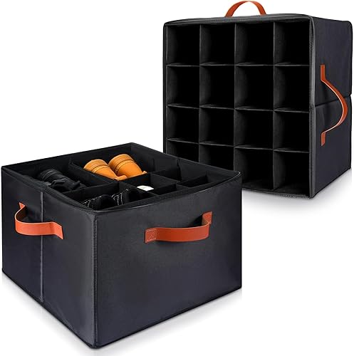 Suzile Organizador de zapatos para armario, organizador de zapatos de tela con cubierta transparente, divisores ajustables y 3 asas, caja de zapatos