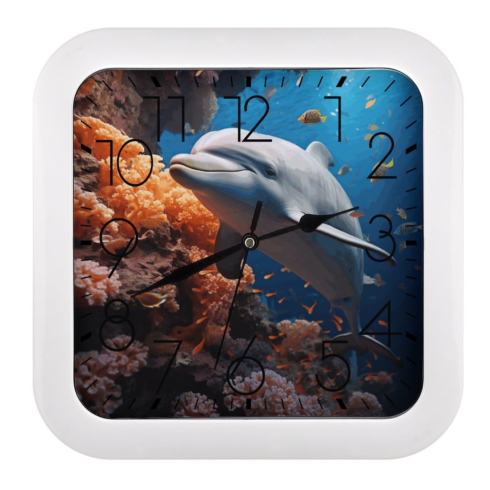 Horloge murale carrée dauphin silencieuse pour chambre d'enfant