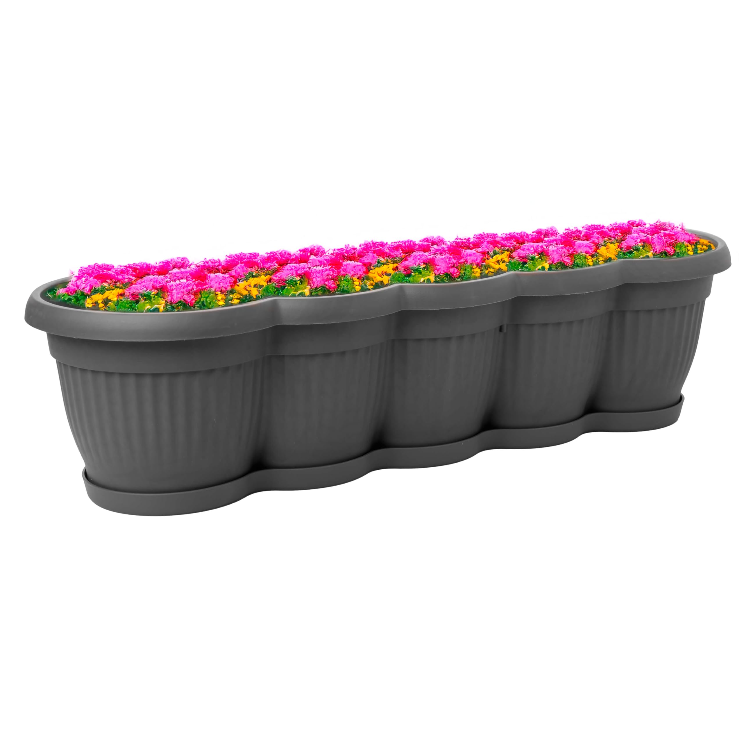 SUSTANIA Lot de 6 jardinières de 60 cm - Anthracite - Design ondulé pour jardins de balcon créatifs - Fabriqué en UE