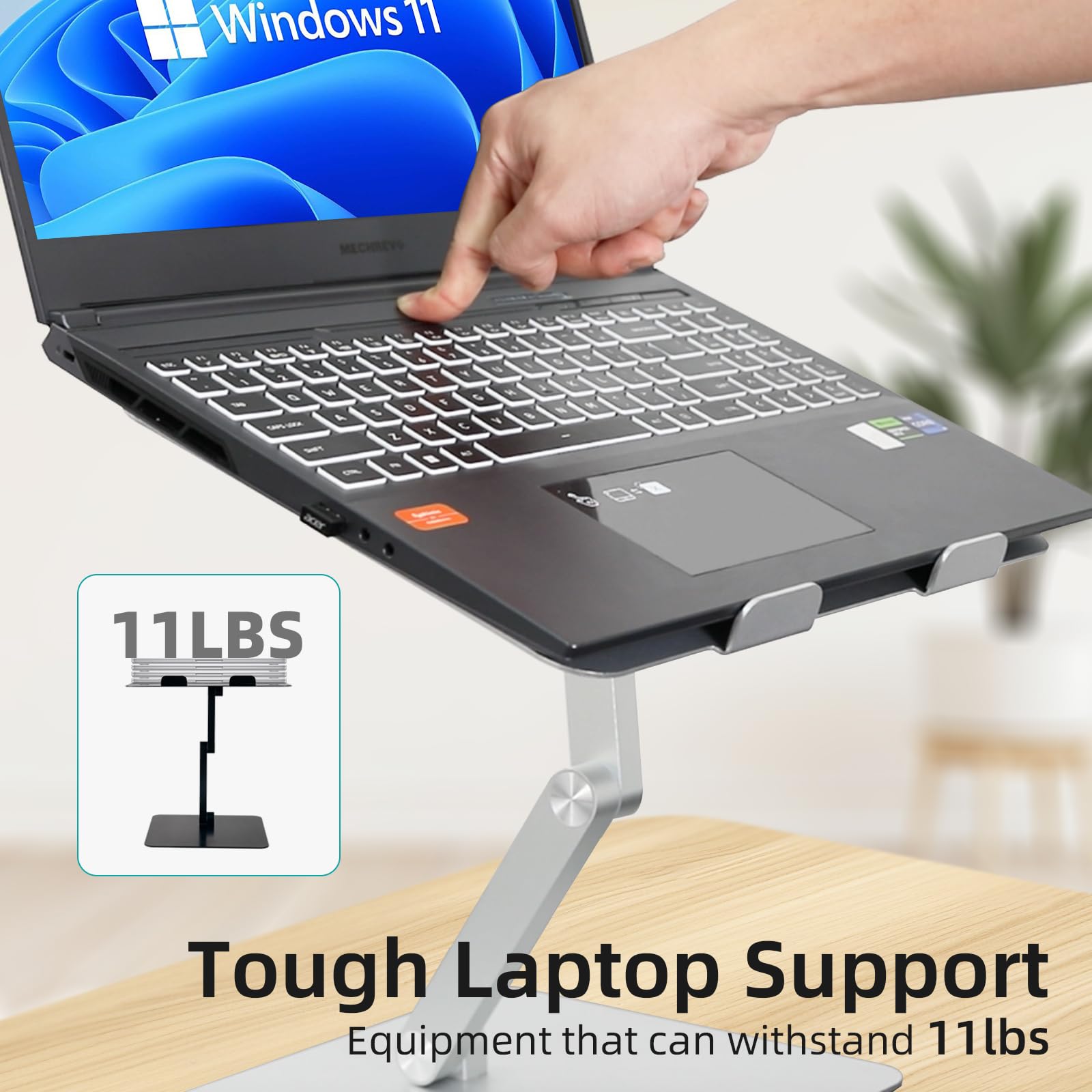 Rmour MT3 - Convertitore da scrivania regolabile e robusto per computer portatile e supporto da lavoro, supporto ergonomico pieghevole per casa (argento)