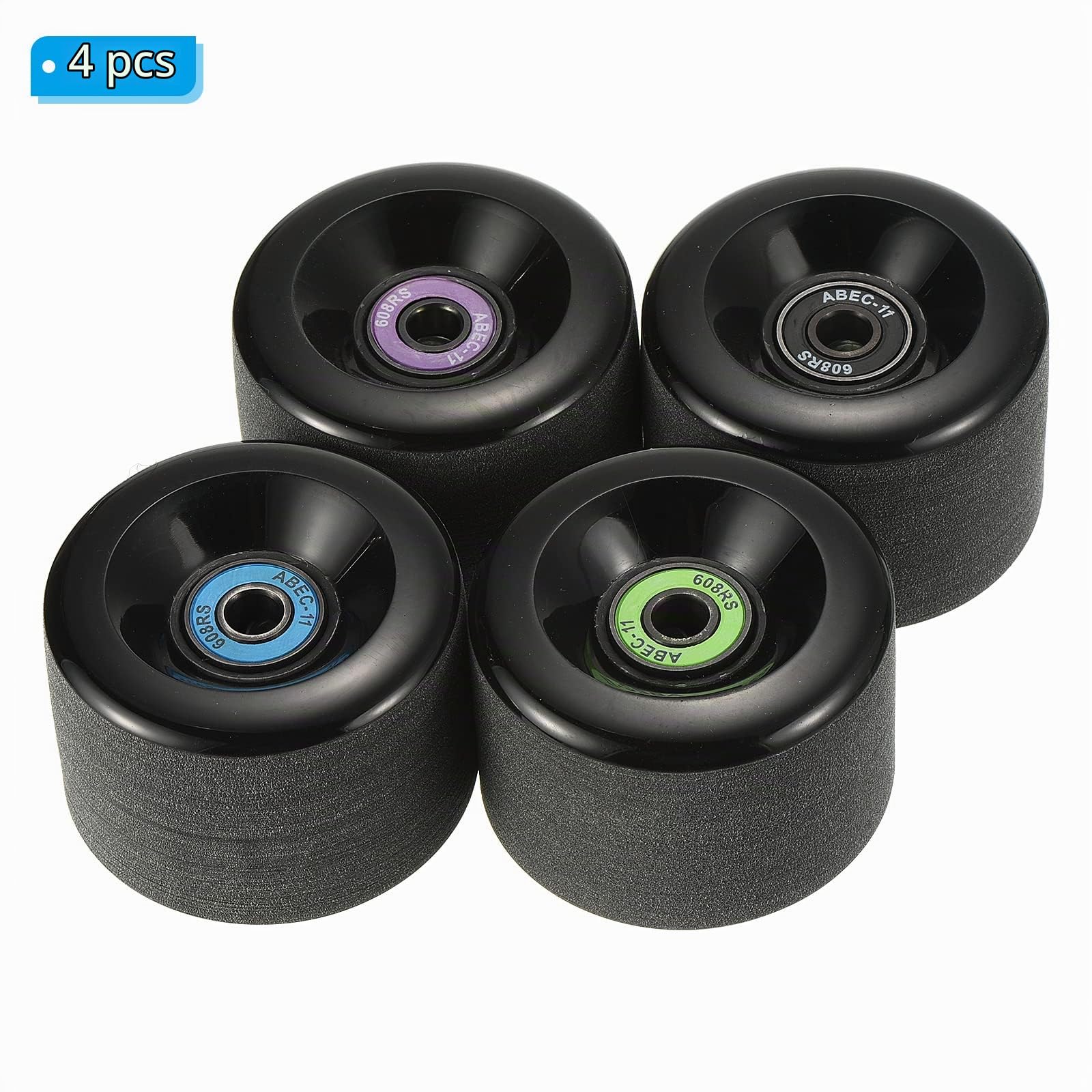 PATIKIL 4 Paquet 65mm 78A Longboard Roues avec ABEC-11 Roulements Noir | Doux Croiseur Roues Rue Roues pour Skateboards, Skateboard Roue PU Givré