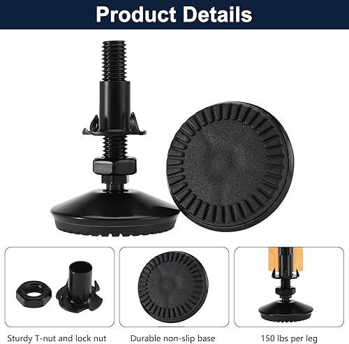 Miniatura 4 de RealPlus 4 niveladores de muebles ajustables con patas de nivelación, base de 2.5 pulgadas, niveladores de patas resistentes para armarios, sofás,