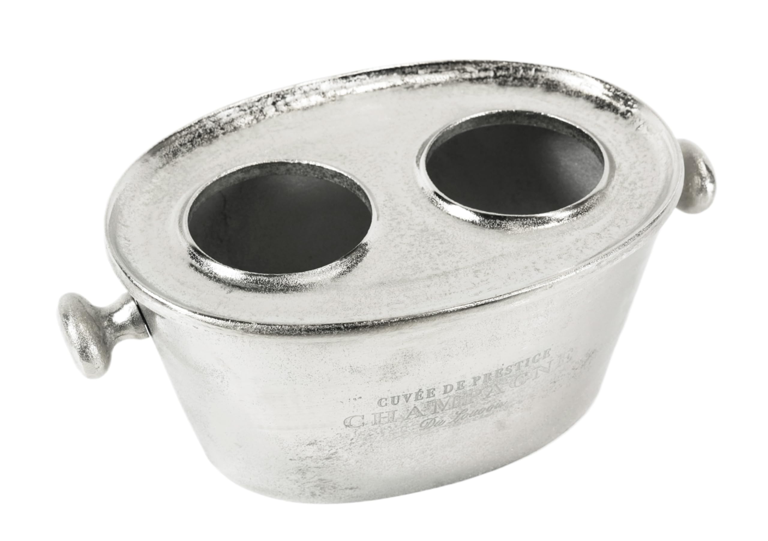 Flaschenkühler für 2 Flaschen, Weinkühler, Sektkühler, Getränkekühler aus Metall, Aluminium, Silber, Party - Kühler für Sekt und Wein - XXL 31 cm