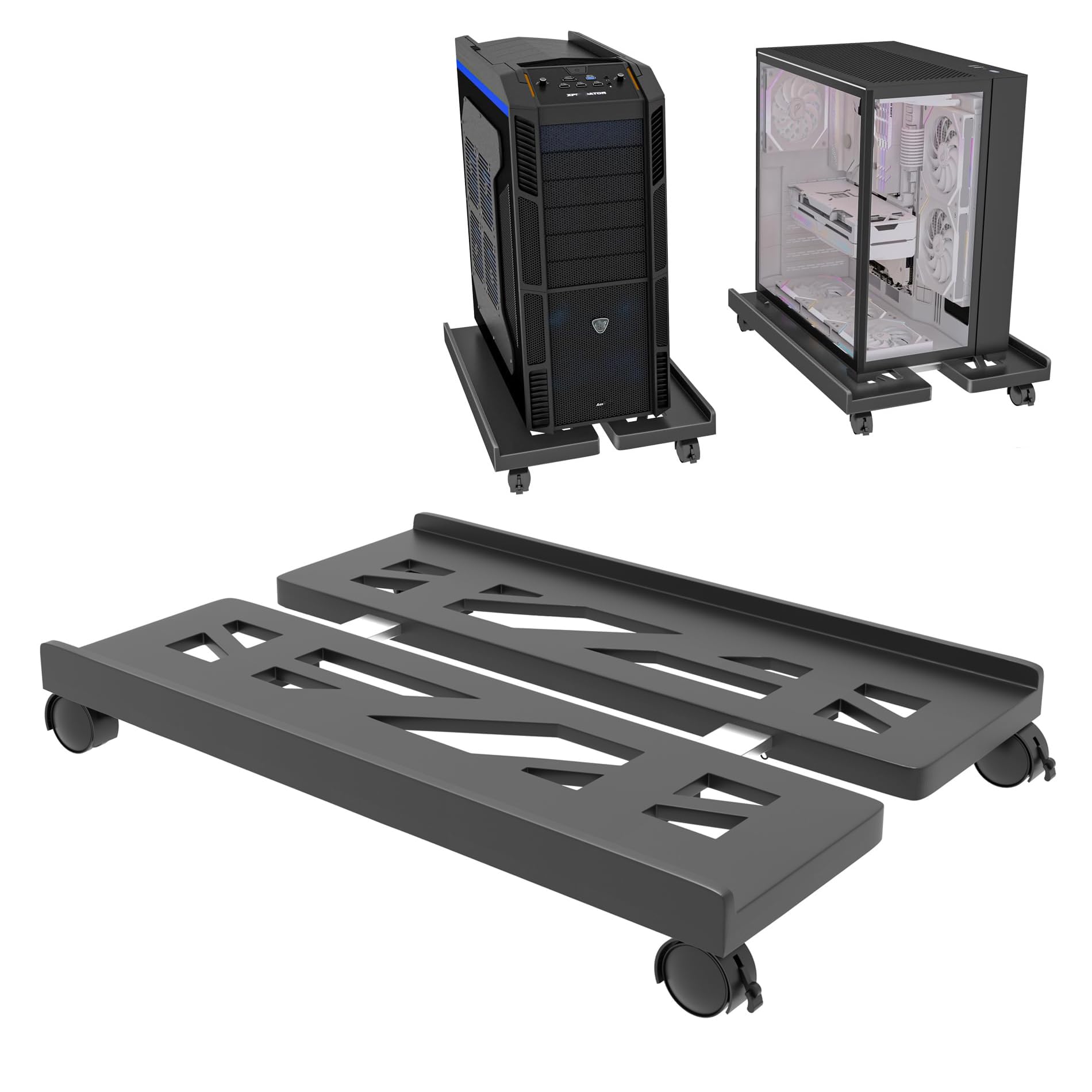 LBOYLOVE Desktop Computer Tower Stand Under Desk 40 * 20-40 * 6cm, Width Adjustable 360° Roting Wheel Desktop Computer Stand for Floor, 40KG Load Mobile PC Stand for Carpet for Office Home, Black