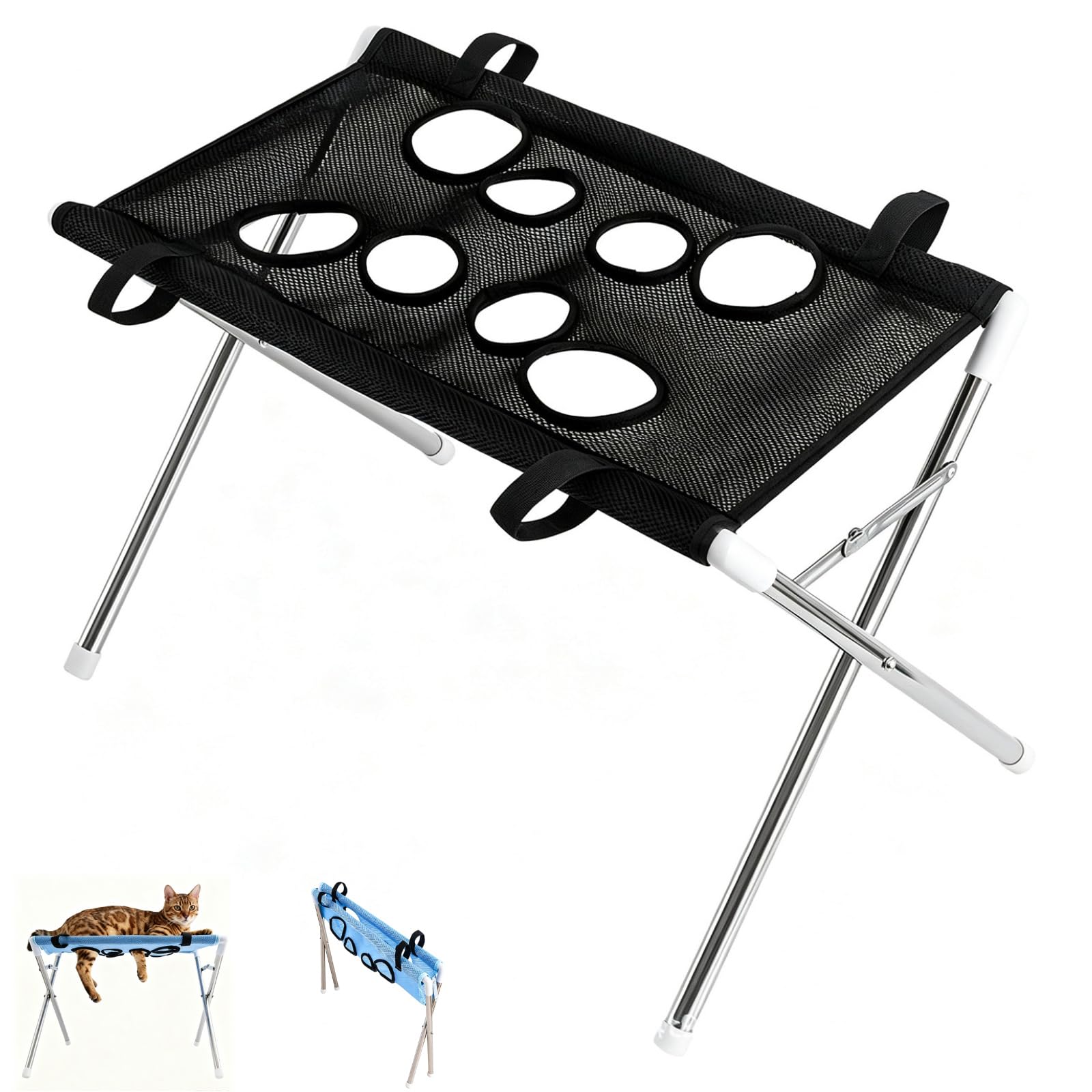 Grooming Pet Bath Stand,Pet Grooming Hammock Stand,Quick-Dry Mesh Foldable (Black B)