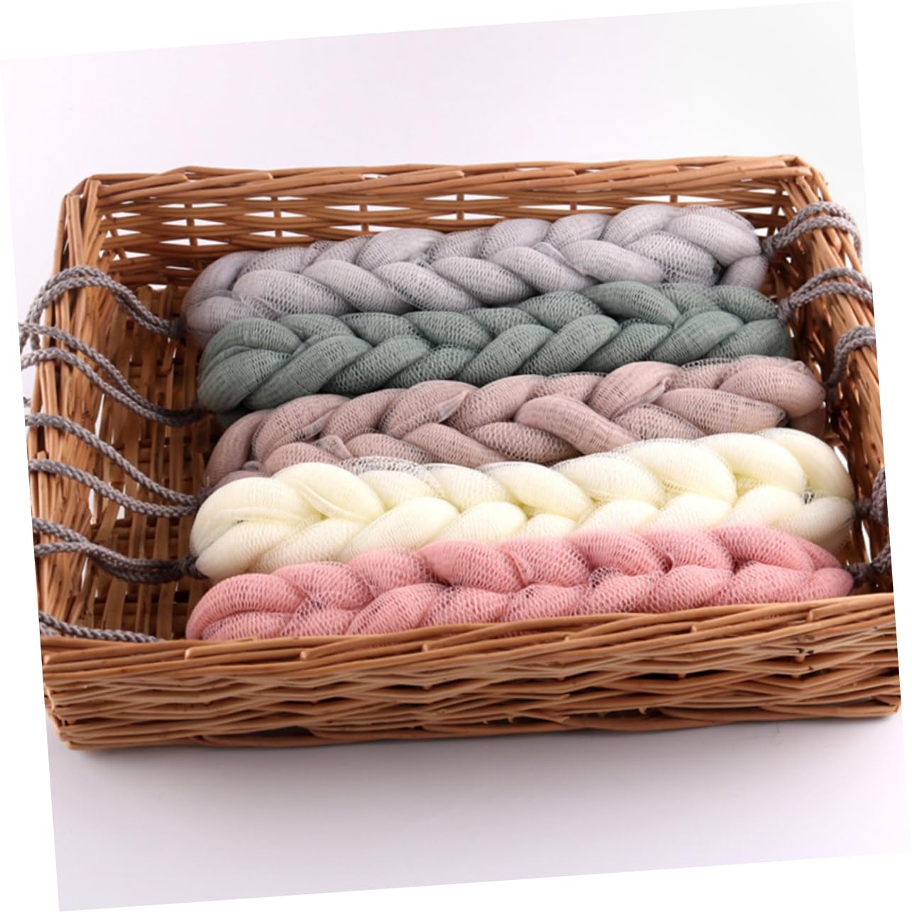 PLAFOPE 4Pcs Comfortable Shower Loofah Soft Exfoliating Body Scrubbers for Bathing Convenient Mesh Pouf for Gentle Skin Cleansing and Rich Foaming