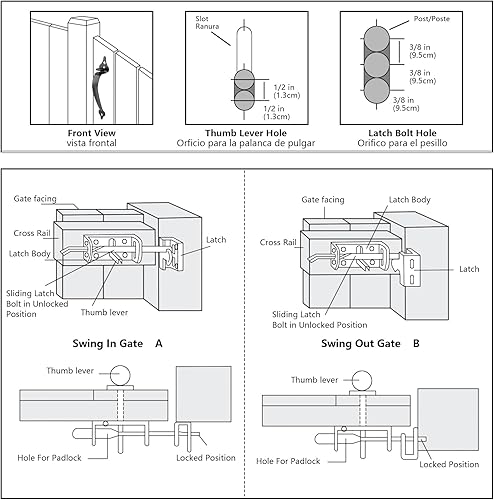 Miniatura 5 de WellMade Pestillo ornamental para puerta de pulgar y kit de manija de bloqueo automático, cerradura de puerta resistente para valla de maderavinilo,