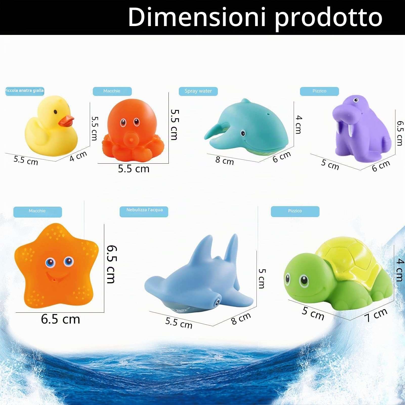 Giocattoli per Bagnetto, 7 pezzi Giocattoli da Bagnetto per Bambini, Giocattoli da Bagno Morbido, Per il Bagnetto, Senza Bisfenolo A,Animali Diversi, Ideale per il bagnetto Giochi Bagnetto