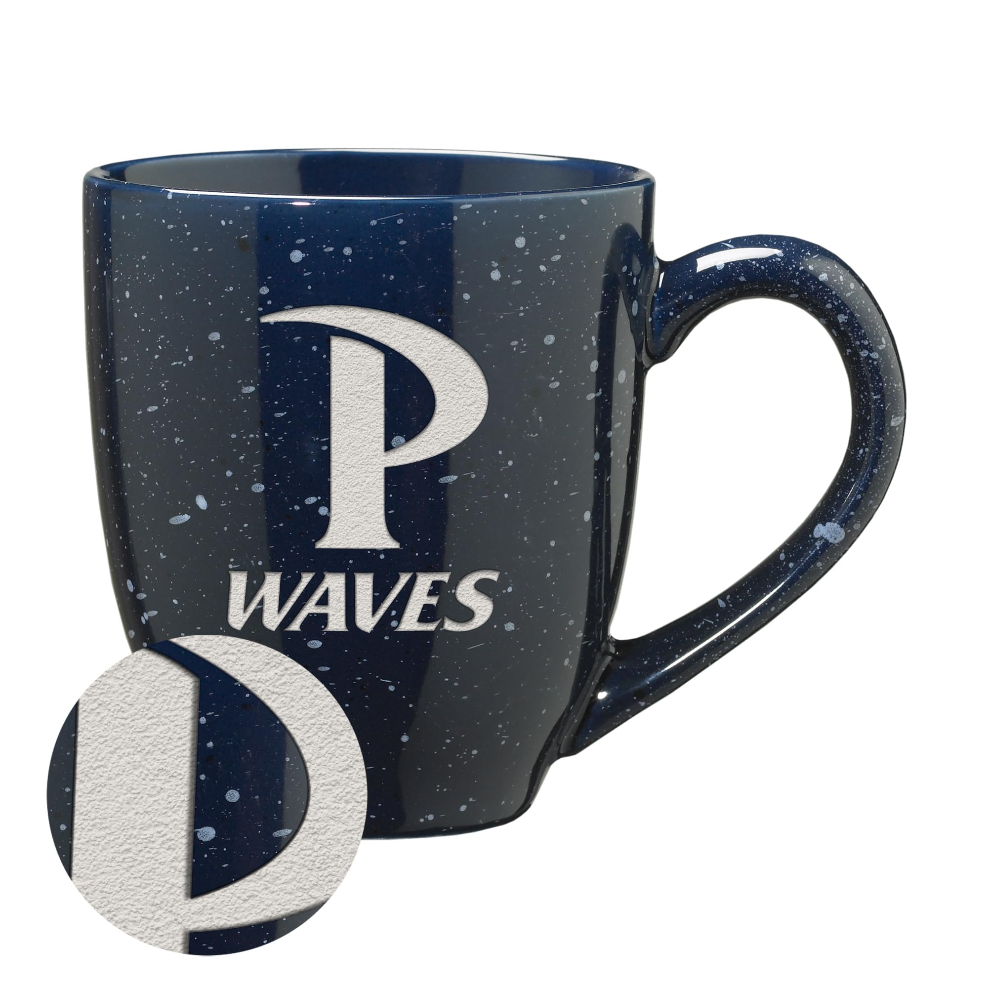 Rico Industries NCAA Pepperdine Waves Primary Logo Navy 16 oz Team Color Laser Engraved Speckled Ceramic Coffee Mug