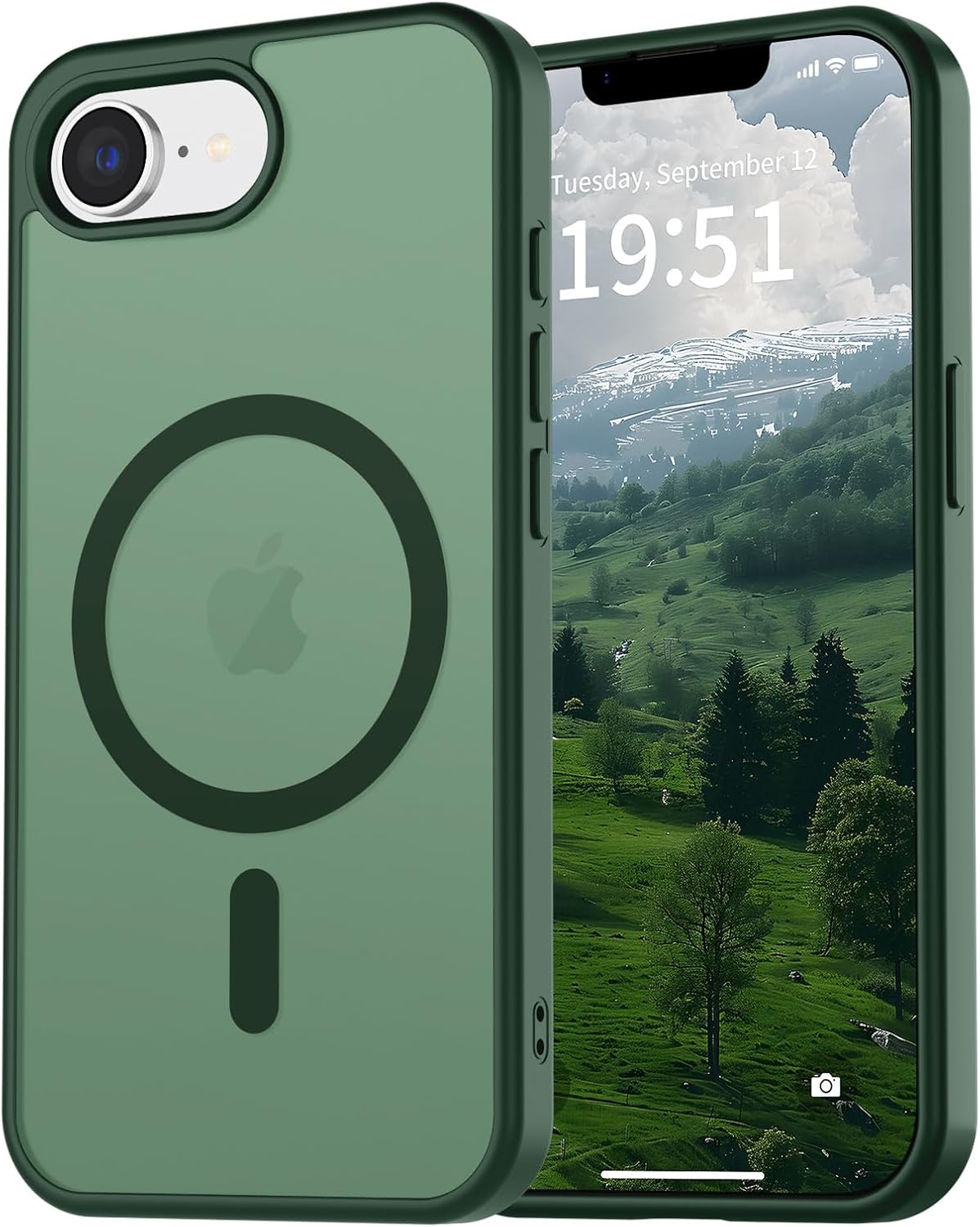 vnnink for iPhone 16e Case,Magnetic Matte Military Grade Drop Protection Translucent Cell Phone Cover - Slim Rugged Durable Shockproof Bumper Cover-Forest Green
