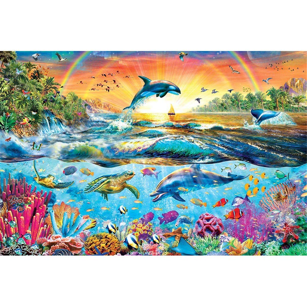 Kit de Peinture Diamant Dauphin Arc-en-Ciel Broderie 5D Carré 60x80cm