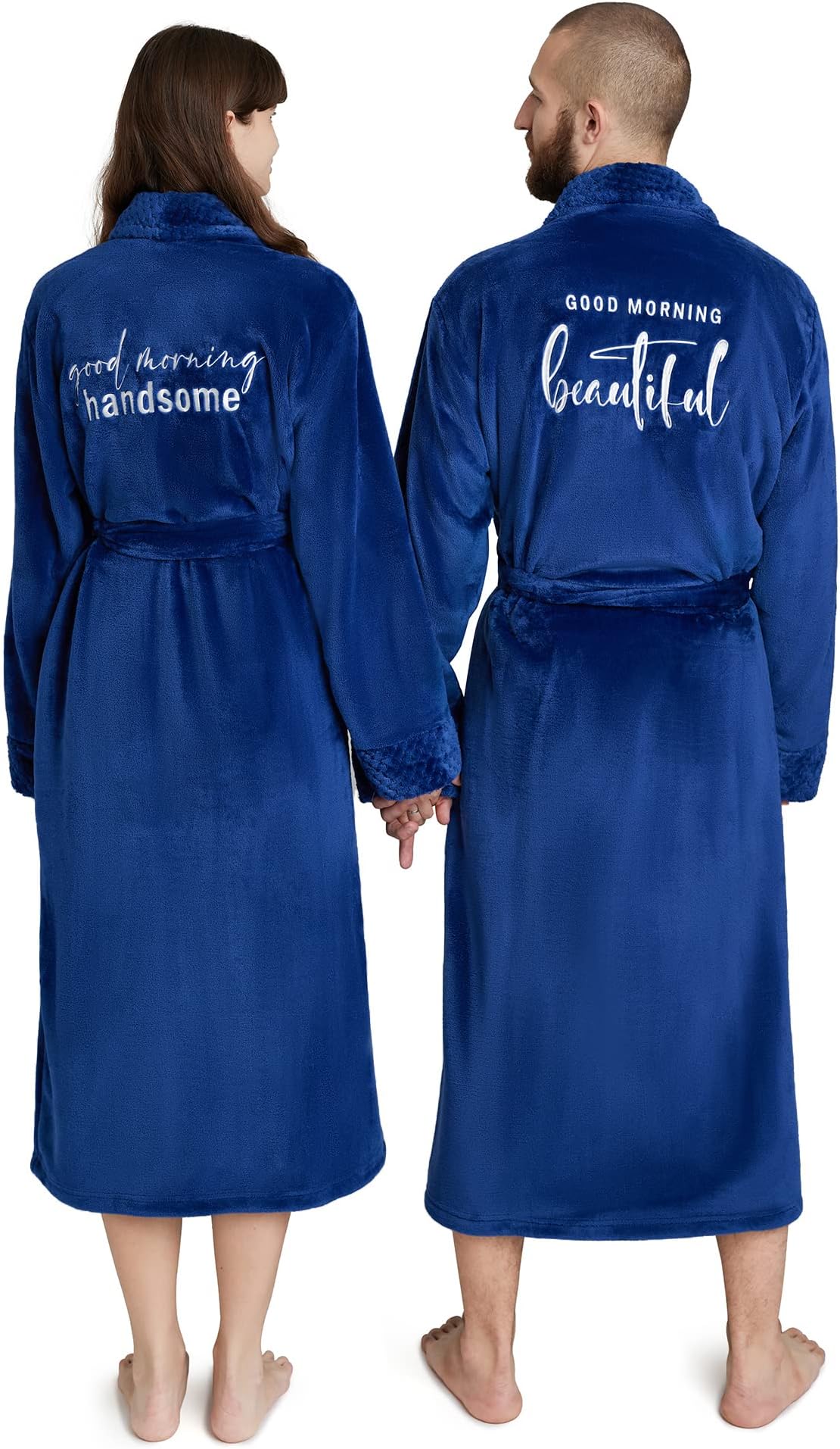 2Pcs Mr and Mrs Robes for Couples Fleece, Matching Long Hooded Robes for Men Women, His and Hers Wedding Gifts